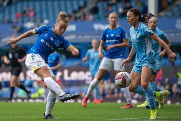 Aurora Galli of Everton Women with a chance on goal duringthe Barclays FA Women's Super League match between Everton Women and Manchester City Women...