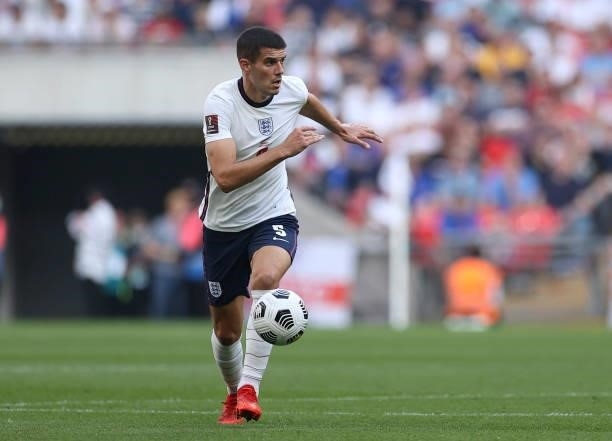 Conor Coady of England runs with the ball during the 2022 FIFA World Cup Qualifier match between England and Andorra at Wembley Stadium on September...