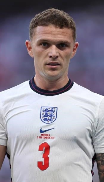 Kieran Trippier of England looks on during the 2022 FIFA World Cup Qualifier match between England and Andorra at Wembley Stadium on September 05,...