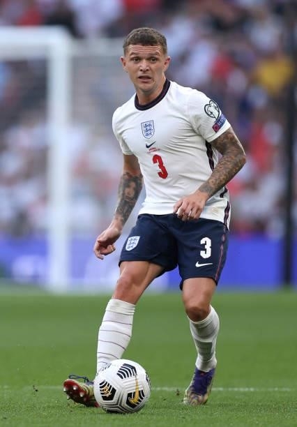 Kieran Trippier of England passes the ball during the 2022 FIFA World Cup Qualifier match between England and Andorra at Wembley Stadium on September...