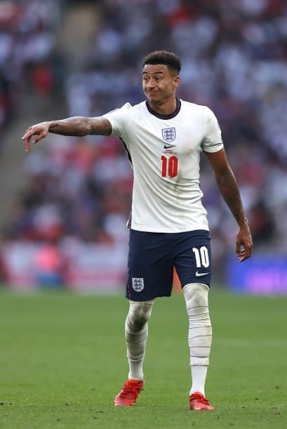 Jesse Lingard of England reacts during the 2022 FIFA World Cup Qualifier match between England and Andorra at Wembley Stadium on September 05, 2021...
