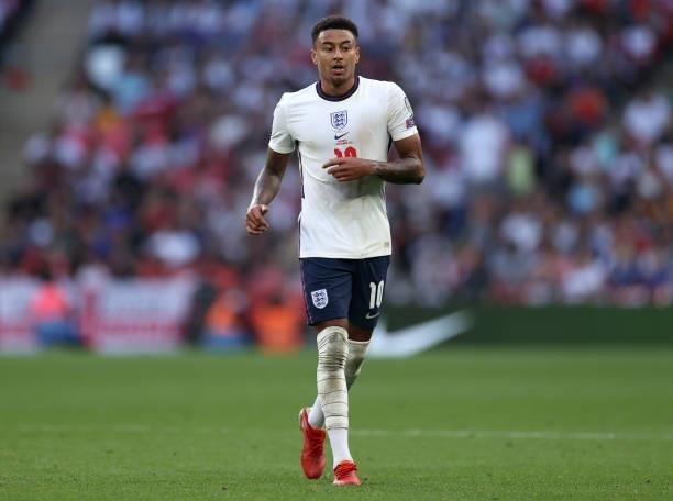 Jesse Lingard of England reacts during the 2022 FIFA World Cup Qualifier match between England and Andorra at Wembley Stadium on September 05, 2021...