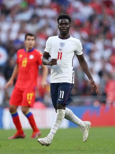 Bukayo Saka of England looks on during the 2022 FIFA World Cup Qualifier match between England and Andorra at Wembley Stadium on September 05, 2021...