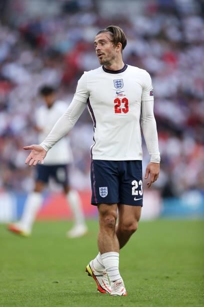 Jack Grealish of England reacts during the 2022 FIFA World Cup Qualifier match between England and Andorra at Wembley Stadium on September 05, 2021...
