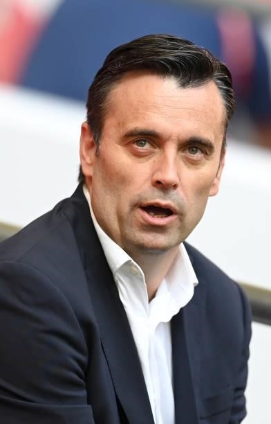 Koldo Alvarez, Head Coach of Andorra looks on prior to the 2022 FIFA World Cup Qualifier match between England and Andorra at Wembley Stadium on...