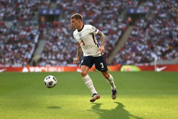 Kieran Trippier of England runs with the ball during the 2022 FIFA World Cup Qualifier match between England and Andorra at Wembley Stadium on...