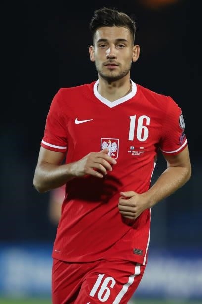 Jakub Moder of Poland reacts during the 2022 FIFA World Cup Qualifier match between San Marino and Poland at San Marino Stadium on September 05, 2021...