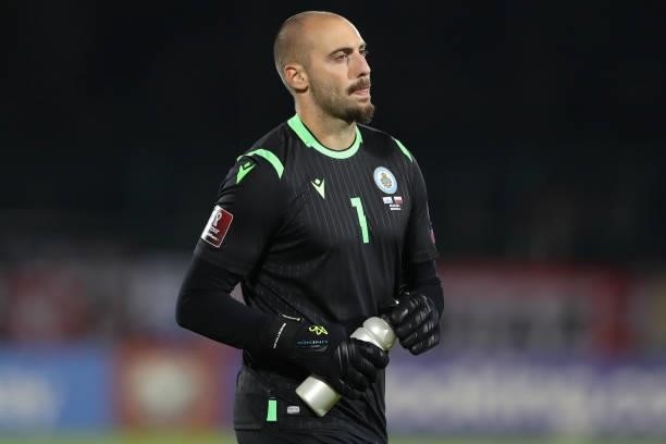 Elia Benedettini of San Marino reacts during the 2022 FIFA World Cup Qualifier match between San Marino and Poland at San Marino Stadium on September...
