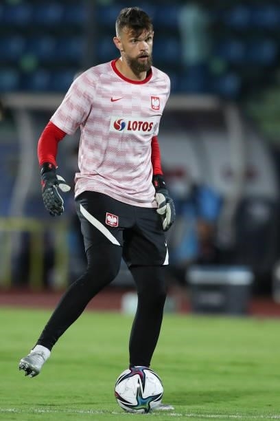 Bartlomiej Dragowski of Poland during the warm up prior to the 2022 FIFA World Cup Qualifier match between San Marino and Poland at San Marino...