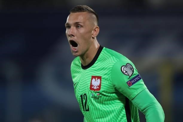 Lukasz Skorupski of Poland reacts during the 2022 FIFA World Cup Qualifier match between San Marino and Poland at San Marino Stadium on September 05,...