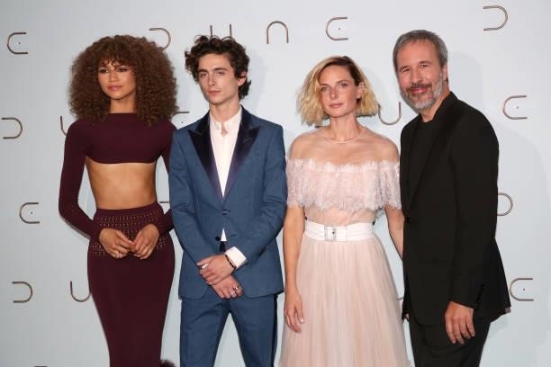 Actors Zendaya, Timothée Chalamet, Rebecca Ferguson and director Denis Villeneuve attend the "Dune