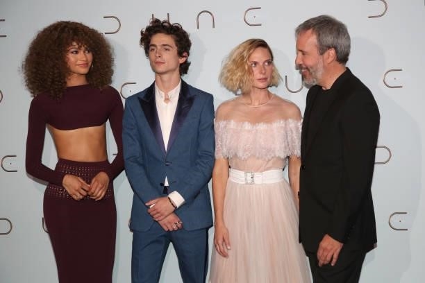 Actors Zendaya, Timothée Chalamet, Rebecca Ferguson and director Denis Villeneuve attend the "Dune