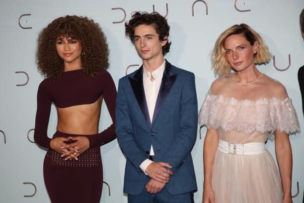Actors Zendaya, Timothée Chalamet and Rebecca Ferguson attend the "Dune