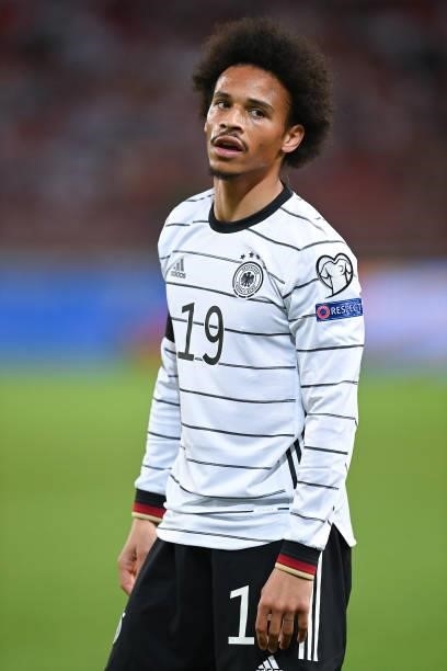 Leroy Sane of Germany looks on during the 2022 FIFA World Cup Qualifier match between Germany and Armenia at Mercedes Benz Arena on September 05,...