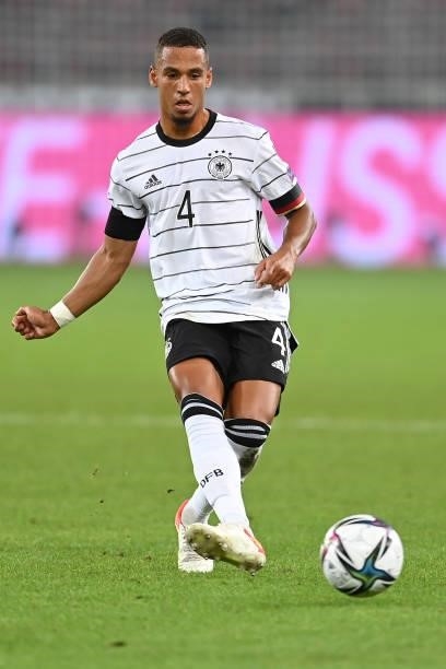 Thilo Kehrer of Germany controls the ball during the 2022 FIFA World Cup Qualifier match between Germany and Armenia at Mercedes Benz Arena on...