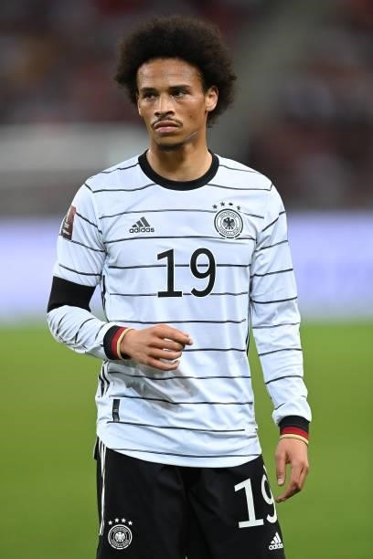 Leroy Sane of Germany looks on during the 2022 FIFA World Cup Qualifier match between Germany and Armenia at Mercedes Benz Arena on September 05,...