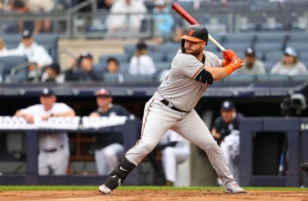 Stewart of the Baltimore Orioles in action against the New York Yankees during a game at Yankee Stadium on September 5, 2021 in New York City.