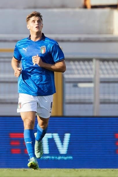 Lorenzo Colombo of Italy looks on during the UEFA European Under-21 Championship Qualifier between Italy U21 and Montenegro U21 at Stadio Romeo Menti...