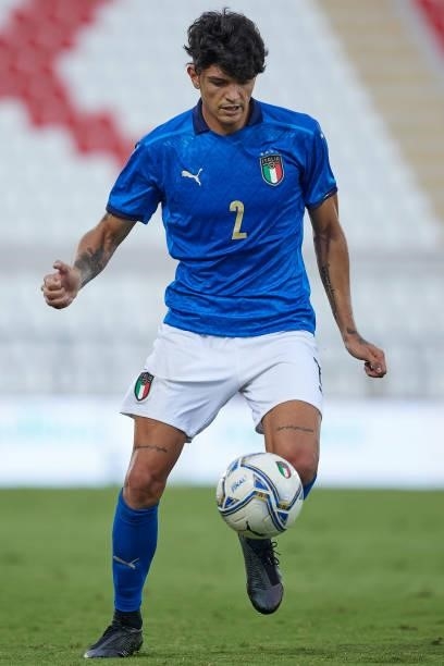Raoul Bellanova of Italy controls the ball during the UEFA European Under-21 Championship Qualifier between Italy U21 and Montenegro U21 at Stadio...