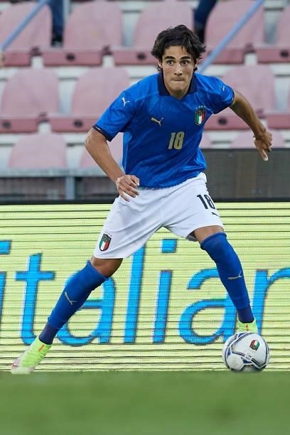 Matteo Cancellieri of Italy in action during the UEFA European Under-21 Championship Qualifier between Italy U21 and Montenegro U21 at Stadio Romeo...