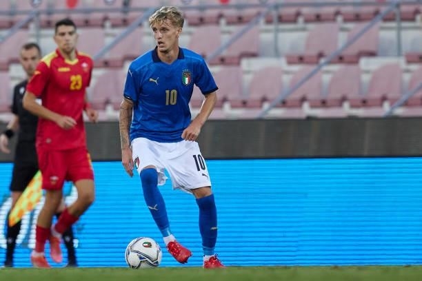 Nicolo Rovella of Italy in action during the UEFA European Under-21 Championship Qualifier between Italy U21 and Montenegro U21 at Stadio Romeo Menti...