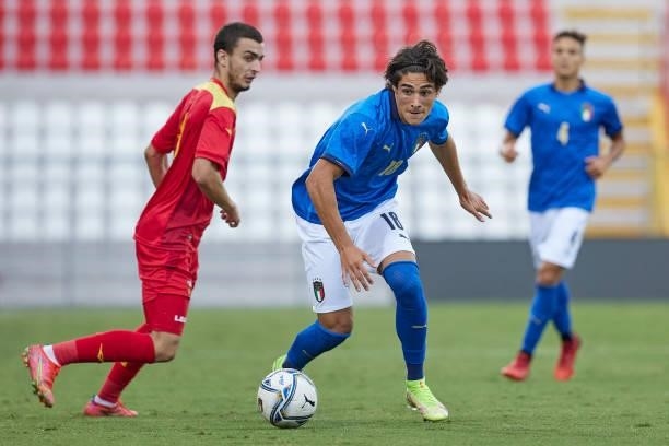 Matteo Cancellieri of Italy in action during the UEFA European Under-21 Championship Qualifier between Italy U21 and Montenegro U21 at Stadio Romeo...