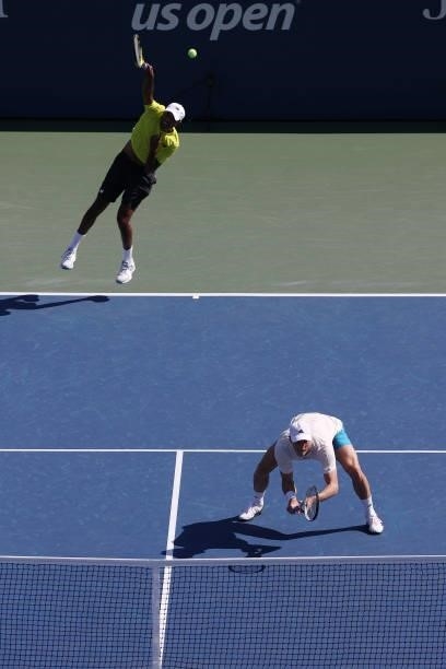 Rajeev Ram of the United States and Joe Salisbury of Great Britain play against Max Purcell of Australia and Matthew Eden of Australia during their...