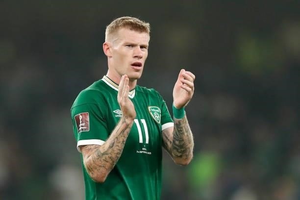 James McClean of Republic of Ireland applauds the fans after the 2022 FIFA World Cup Qualifier match between Republic of Ireland and Serbia at Aviva...