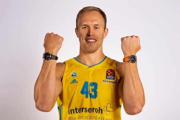 Luke Sikma, #43 poses during the 2021/2022 Turkish Airlines EuroLeague Media Day of Alba Berlin at Mercedes Benz Arena on September 06, 2021 in...