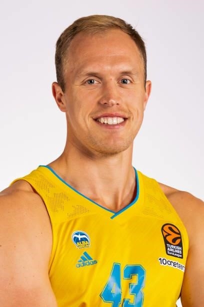 Luke Sikma, #43 poses during the 2021/2022 Turkish Airlines EuroLeague Media Day of Alba Berlin at Mercedes Benz Arena on September 06, 2021 in...