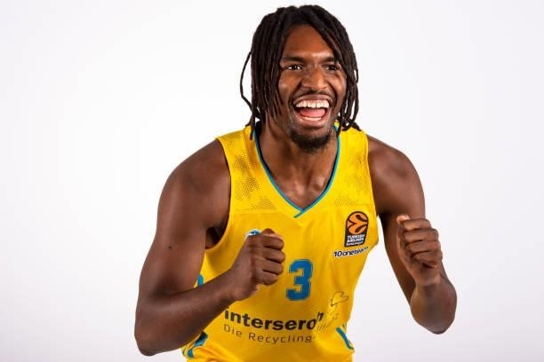 Jaleen Smith, #3 poses during the 2021/2022 Turkish Airlines EuroLeague Media Day of Alba Berlin at Mercedes Benz Arena on September 06, 2021 in...