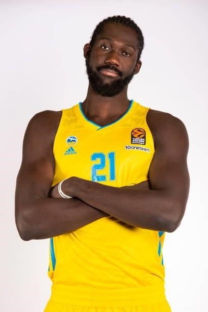 Christ Koumadje, #21 poses during the 2021/2022 Turkish Airlines EuroLeague Media Day of Alba Berlin at Mercedes Benz Arena on September 06, 2021 in...