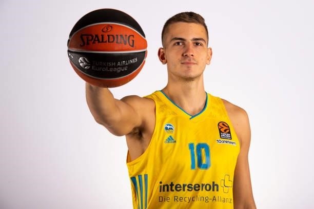 Tim Schneider, #10 poses during the 2021/2022 Turkish Airlines EuroLeague Media Day of Alba Berlin at Mercedes Benz Arena on September 06, 2021 in...