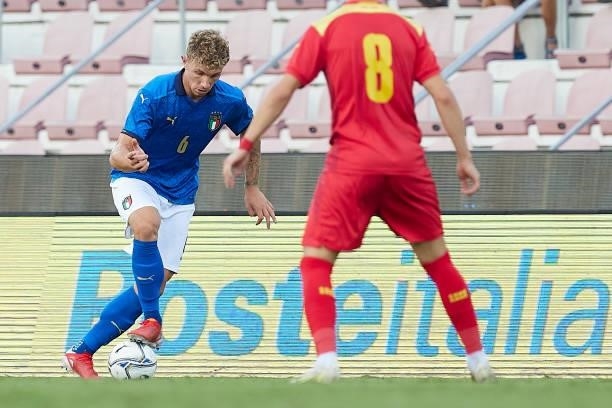 Matteo Lovato of Italy controls the ball during the UEFA European Under-21 Championship Qualifier between Italy U21 and Montenegro U21 at Stadio...