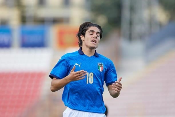 Matteo Cancellieri of Italy looks dejected during the UEFA European Under-21 Championship Qualifier between Italy U21 and Montenegro U21 at Stadio...