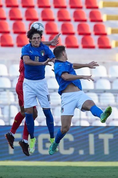 Matteo Cancellieri of Italy battle for the ball during the UEFA European Under-21 Championship Qualifier between Italy U21 and Montenegro U21 at...