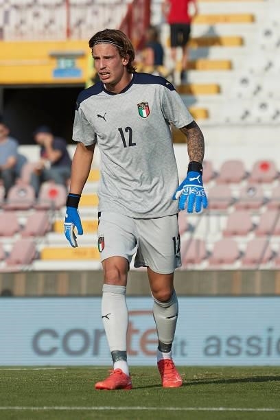 Marco Carnesecchi of Italy looks on during the UEFA European Under-21 Championship Qualifier between Italy U21 and Montenegro U21 at Stadio Romeo...