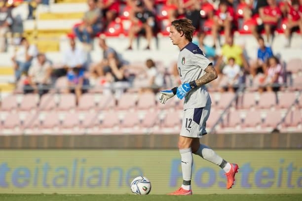 Marco Carnesecchi of Italy in action during the UEFA European Under-21 Championship Qualifier between Italy U21 and Montenegro U21 at Stadio Romeo...