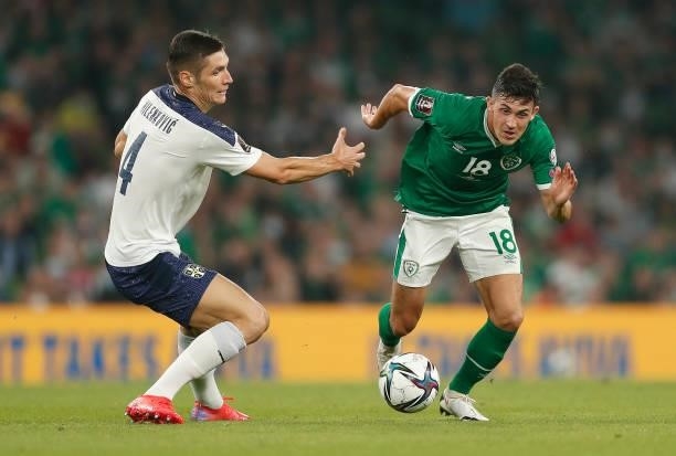 Jamie McGrath of the Republic of Ireland during the 2022 FIFA World Cup Qualifier match between Republic of Ireland and Serbia at Aviva Stadium on...
