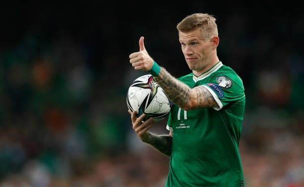 James McClean of the Republic of Ireland during the 2022 FIFA World Cup Qualifier match between Republic of Ireland and Serbia at Aviva Stadium on...