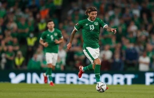 Jeff Hendrick of the Republic of Ireland in action during the 2022 FIFA World Cup Qualifier match between Republic of Ireland and Serbia at Aviva...