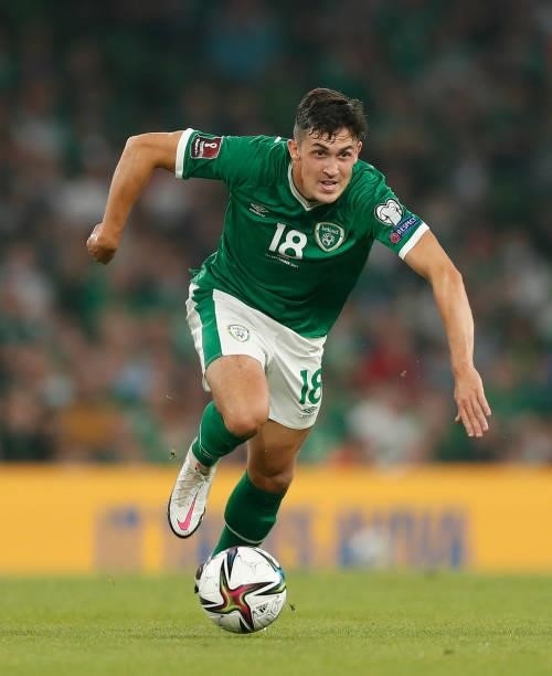 Jamie McGrath of the Republic of Ireland in action during the 2022 FIFA World Cup Qualifier match between Republic of Ireland and Serbia at Aviva...