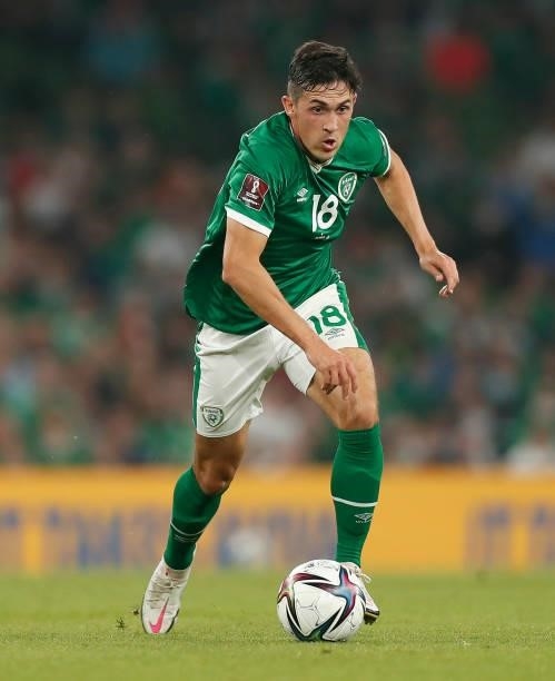 Jamie McGrath of the Republic of Ireland in action during the 2022 FIFA World Cup Qualifier match between Republic of Ireland and Serbia at Aviva...
