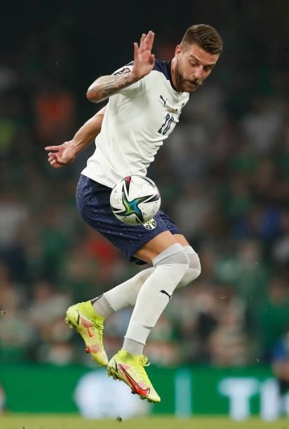 Sergej Milinković-Savić of Serbia in action during the 2022 FIFA World Cup Qualifier match between Republic of Ireland and Serbia at Aviva Stadium on...