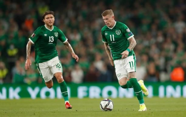 James McClean of the Republic of Ireland during the 2022 FIFA World Cup Qualifier match between Republic of Ireland and Serbia at Aviva Stadium on...