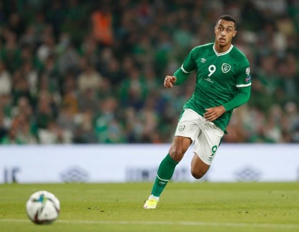 Adam Idah of the Republic of Ireland in action during the 2022 FIFA World Cup Qualifier match between Republic of Ireland and Serbia at Aviva Stadium...
