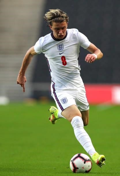 Conor Gallagher of England controls the ball during the UEFA Under 21 Qualifier between England and Kosovo at Stadium MK on September 07, 2021 in...