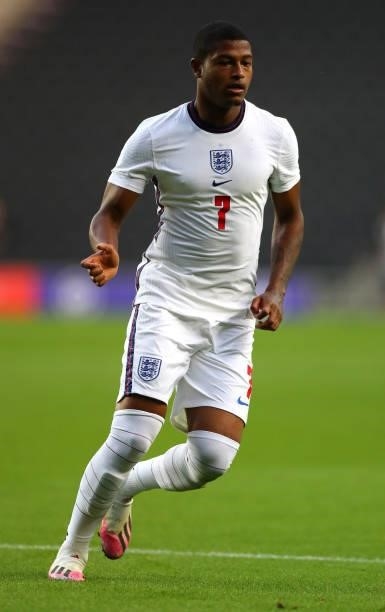 Rhian Brewster of England in action during the UEFA Under 21 Qualifier between England and Kosovo at Stadium MK on September 07, 2021 in Milton...