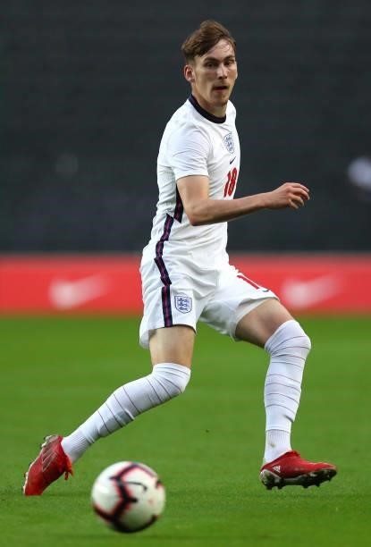 James Garner of England controls the ball during the UEFA Under 21 Qualifier between England and Kosovo at Stadium MK on September 07, 2021 in Milton...