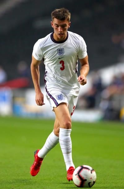Luke Thomas of England controls the ball during the UEFA Under 21 Qualifier between England and Kosovo at Stadium MK on September 07, 2021 in Milton...